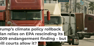 Trucks leave a smoggy Port of Long Beach in 2008, the year before the endangerment finding was released. Luis Sinco/Los Angeles Times via Getty Images